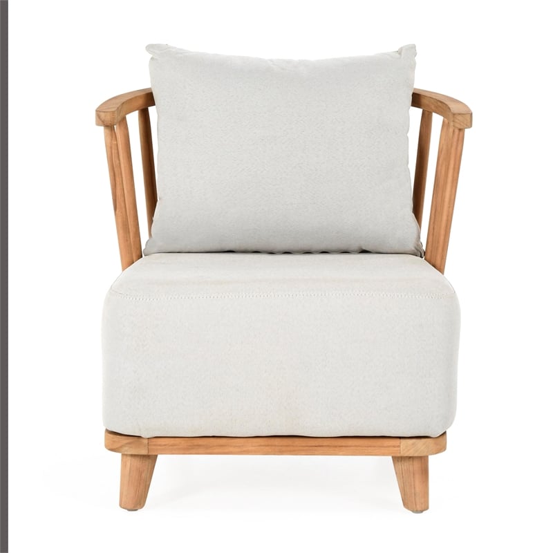 Pemberly Row Contemporary Outdoor Wood Frame Accent Chair in Natural