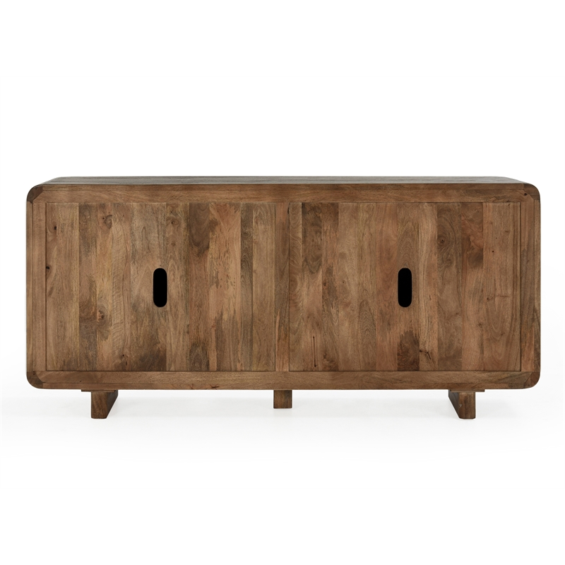 Pemberly Row Geometric Pattern Four Door Mango Wood Sideboard in Brown