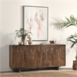 Pemberly Row Geometric Pattern Four Door Mango Wood Sideboard in Brown