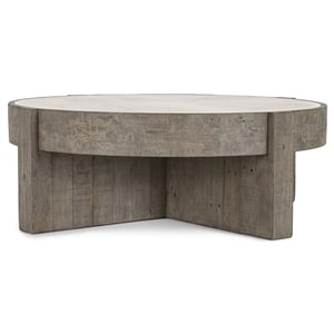 Pemberly Row 52&quot Round Reclaimed Pine Wood Coffee Table in Distressed Gray