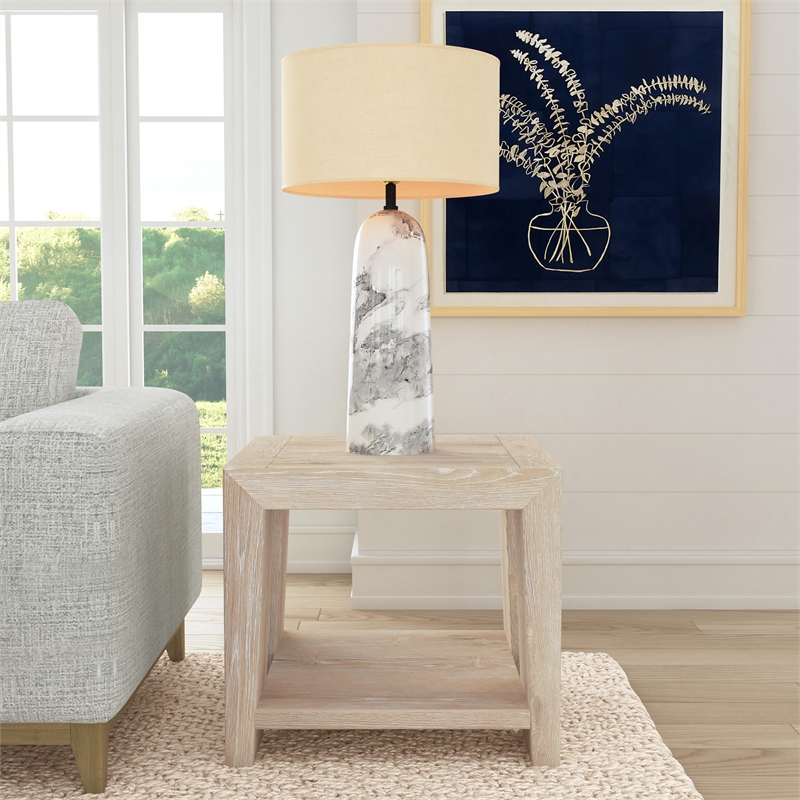 Pemberly Row Contemporary Rustic Tan Cracked Oak Wood End Table