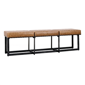 Pemberly Row Traditional Leather and Tube Iron Narrow Bench in Chestnut