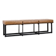 Pemberly Row Traditional Leather and Tube Iron Narrow Bench in Chestnut