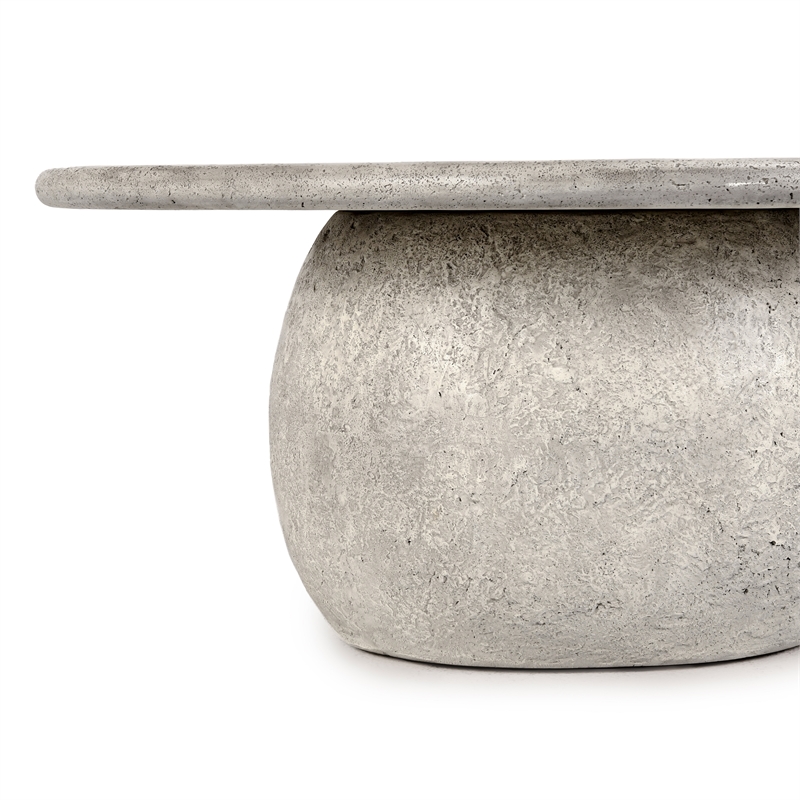 Pemberly Row 42-Inch Light Gray Concrete Stone Round Outdoor Coffee Table