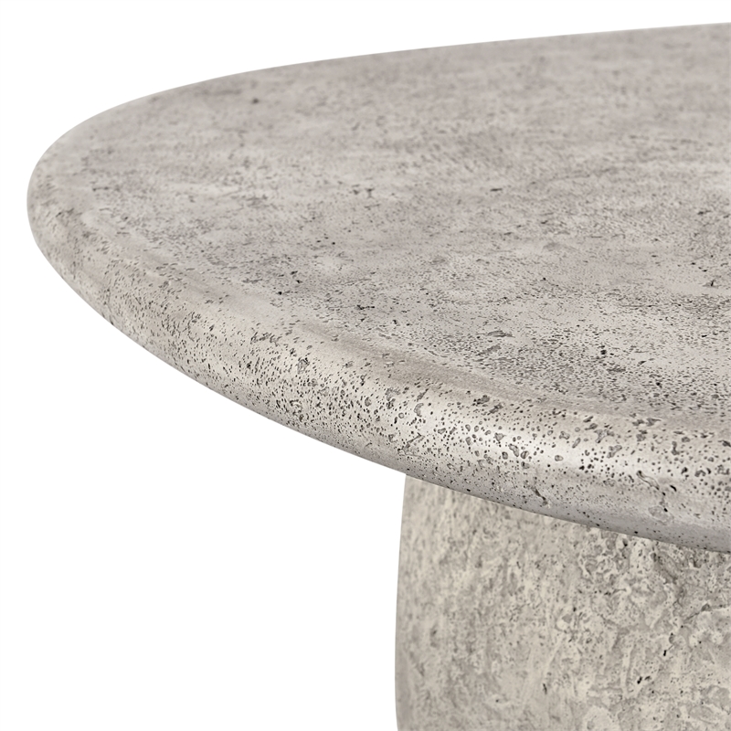 Pemberly Row 42-Inch Light Gray Concrete Stone Round Outdoor Coffee Table