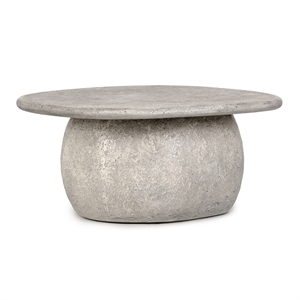 Pemberly Row 42-Inch Light Gray Concrete Stone Round Outdoor Coffee Table