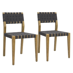 Pemberly Row Set of 2 Oak Wood Dining Chairs with Black Webbing
