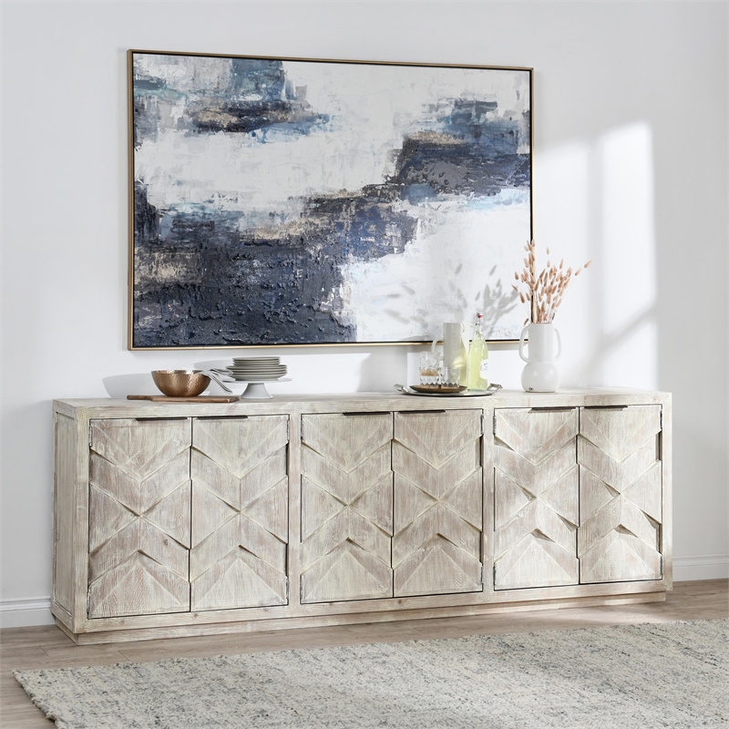 Pemberly Row Reclaimed Pine Wood Sideboard - Six-Door in Vintage White
