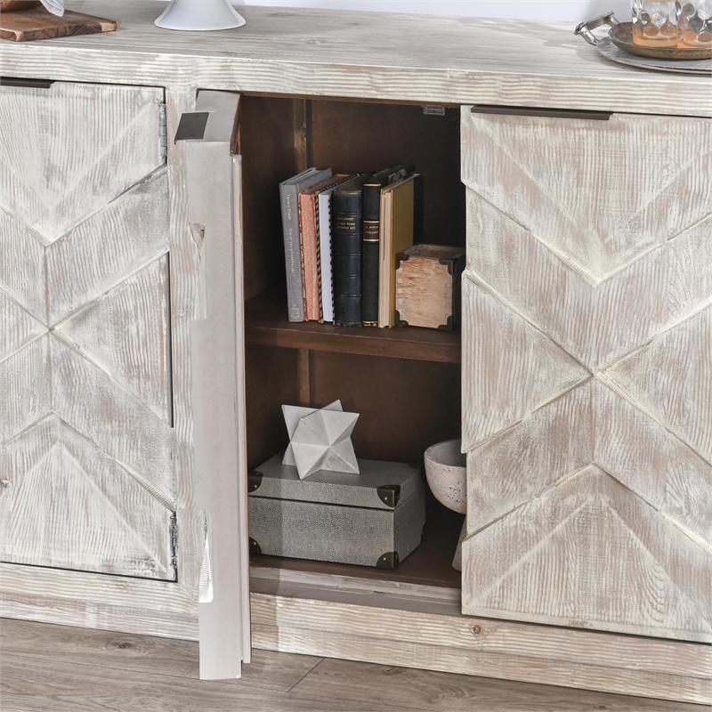 Pemberly Row Reclaimed Pine Wood Sideboard - Six-Door in Vintage White