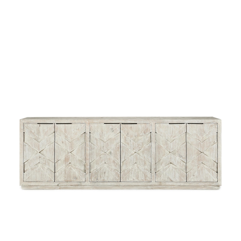 Pemberly Row Reclaimed Pine Wood Sideboard - Six-Door in Vintage White