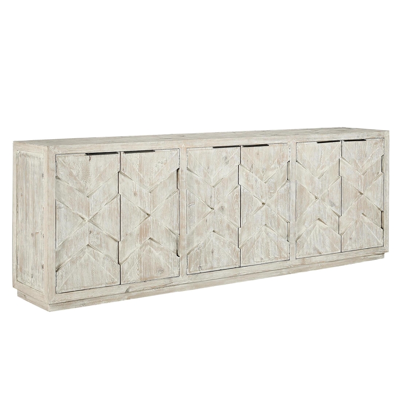 Pemberly Row Reclaimed Pine Wood Sideboard - Six-Door in Vintage White