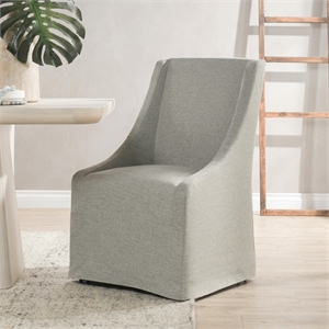 Pemberly Row Gray Fabric Upholstered Rolling Dining Chair Sloping Arms