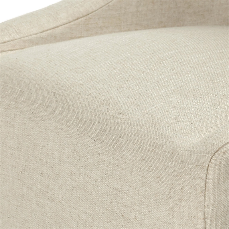 Pemberly Row Oatmeal Fabric Upholstered Rolling Dining Chair Sloping Arm