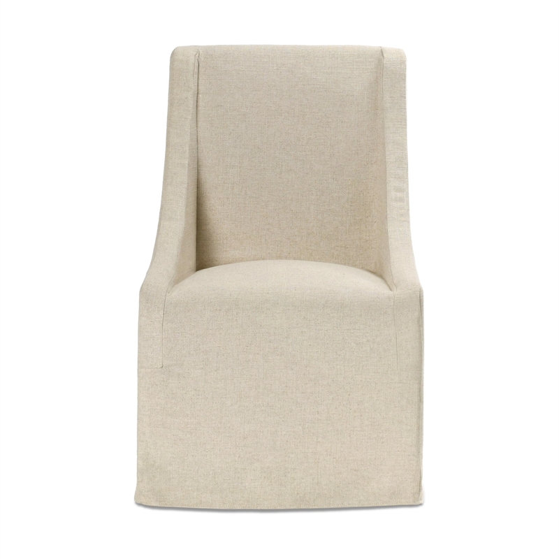 Pemberly Row Oatmeal Fabric Upholstered Rolling Dining Chair Sloping Arm