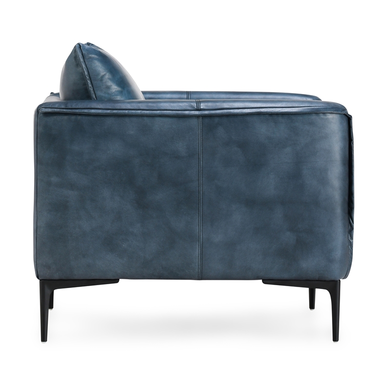 Pemberly Row Ocean Blue Leather Club Chair with Black Iron Accents
