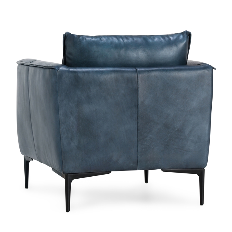 Pemberly Row Ocean Blue Leather Club Chair with Black Iron Accents