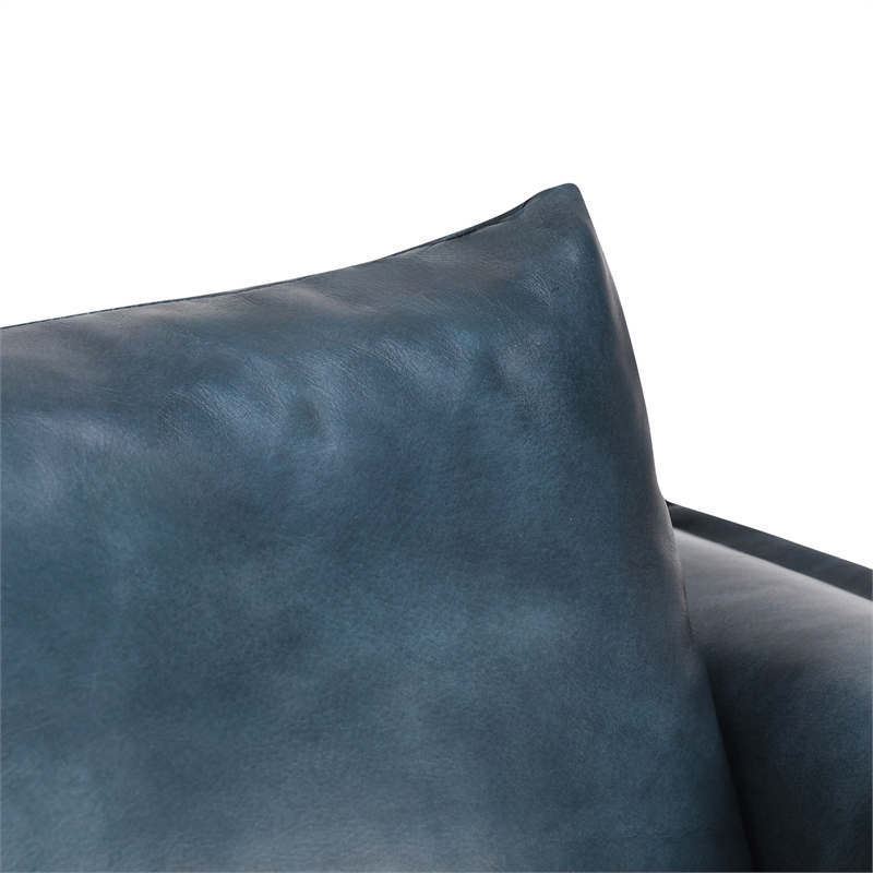 Pemberly Row Ocean Blue Leather Club Chair with Black Iron Accents