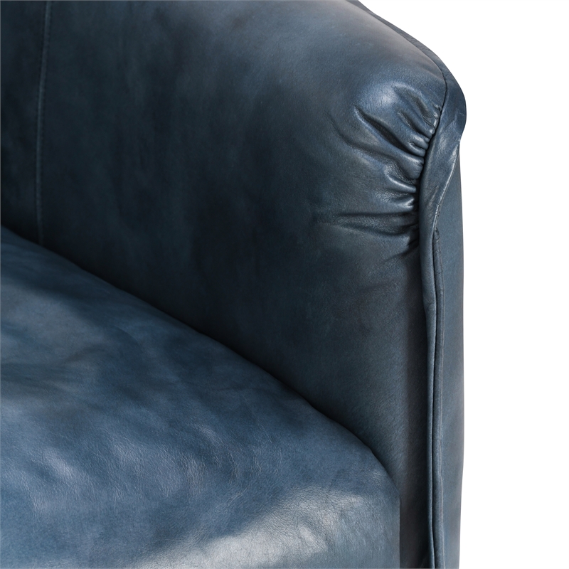 Pemberly Row Ocean Blue Leather Club Chair with Black Iron Accents