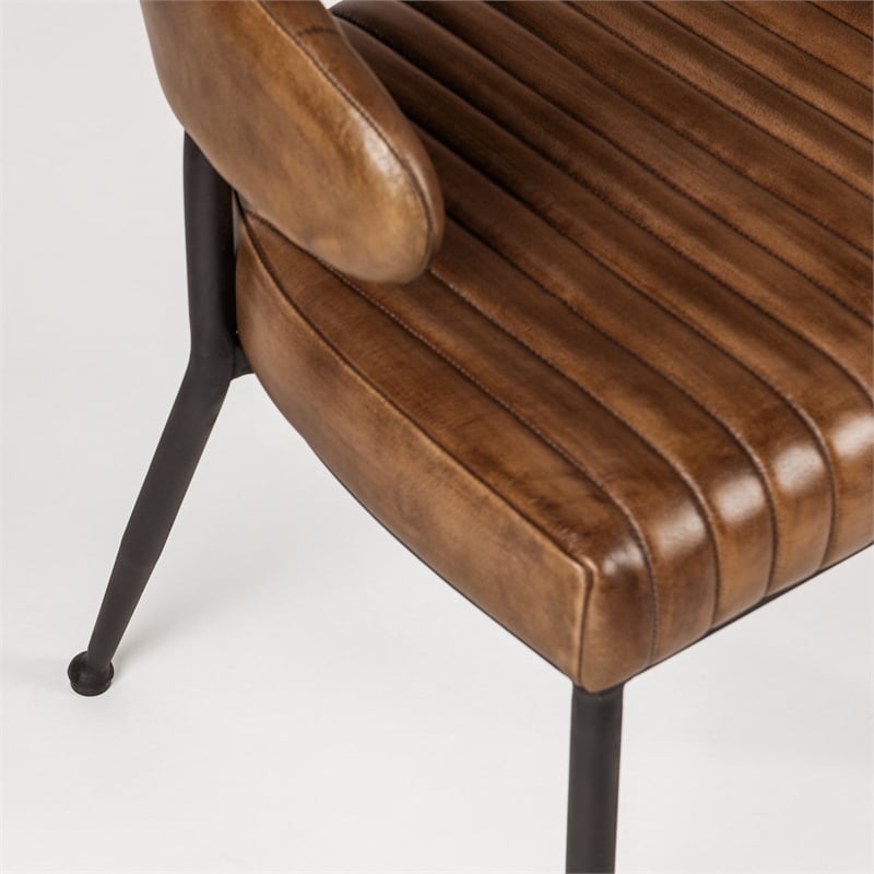 Pemberly Row Antique Brown Leather Dining Chair with Channel Tufting