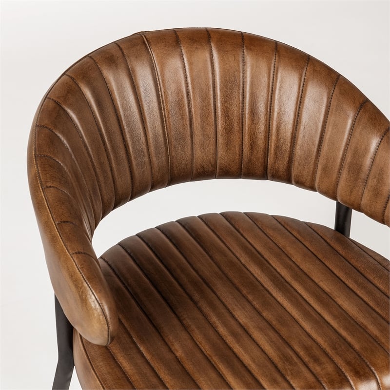 Pemberly Row Antique Brown Leather Dining Chair with Channel Tufting