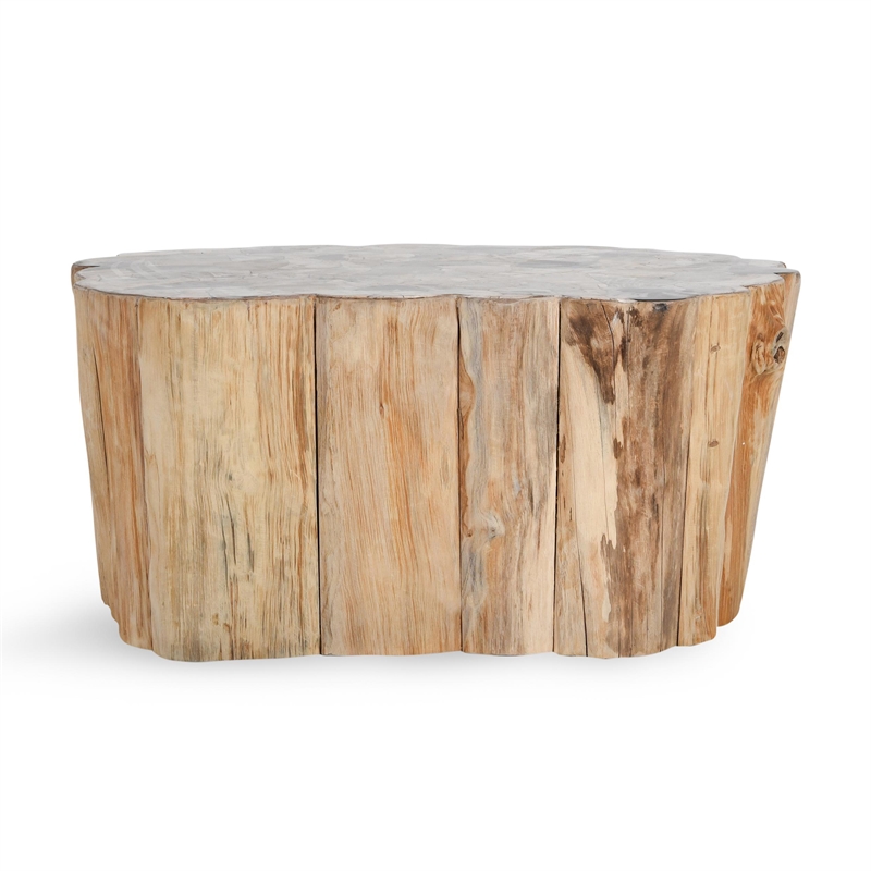 Pemberly Row Teak Wood Coastal Coffee Table in Natural Finish