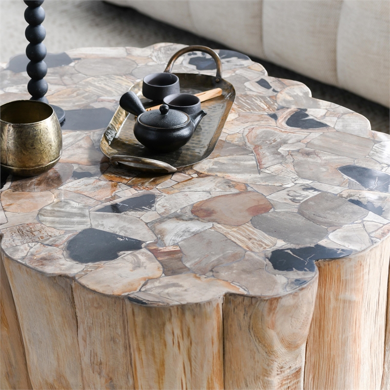 Pemberly Row Teak Wood Coastal Coffee Table in Natural Finish