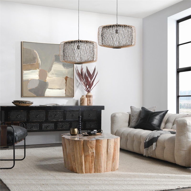 Pemberly Row Teak Wood Coastal Coffee Table in Natural Finish