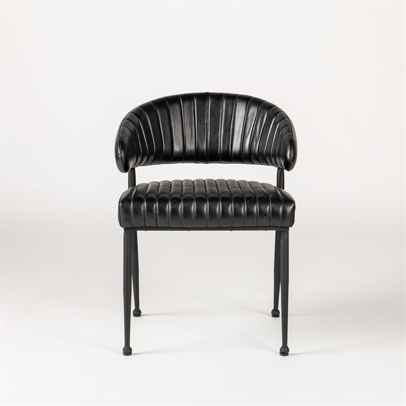 Pemberly Row Jet Black Leather Dining Chair with Channel Tufting