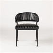 Pemberly Row Jet Black Leather Dining Chair with Channel Tufting