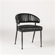 Pemberly Row Jet Black Leather Dining Chair with Channel Tufting