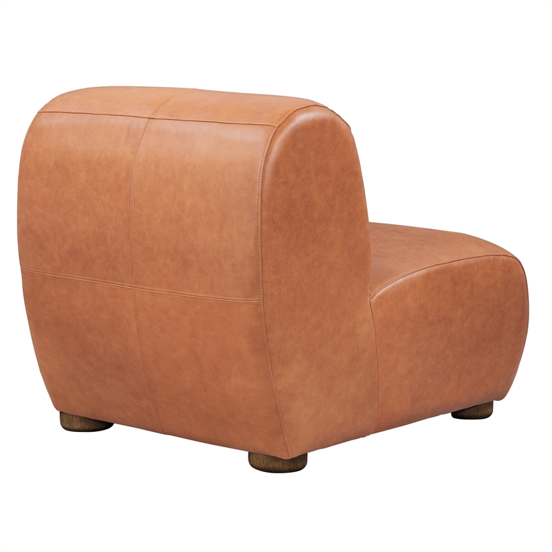 Pemberly Row Autumn Brown Leather Accent Chair with Round Legs