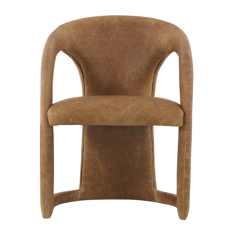 Pemberly Row Tan Leather Upholstered Dining Chair with Solid Wood Frame