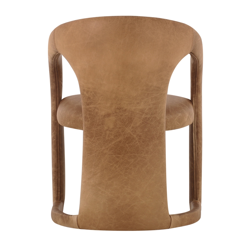 Pemberly Row Tan Leather Upholstered Dining Chair with Solid Wood Frame
