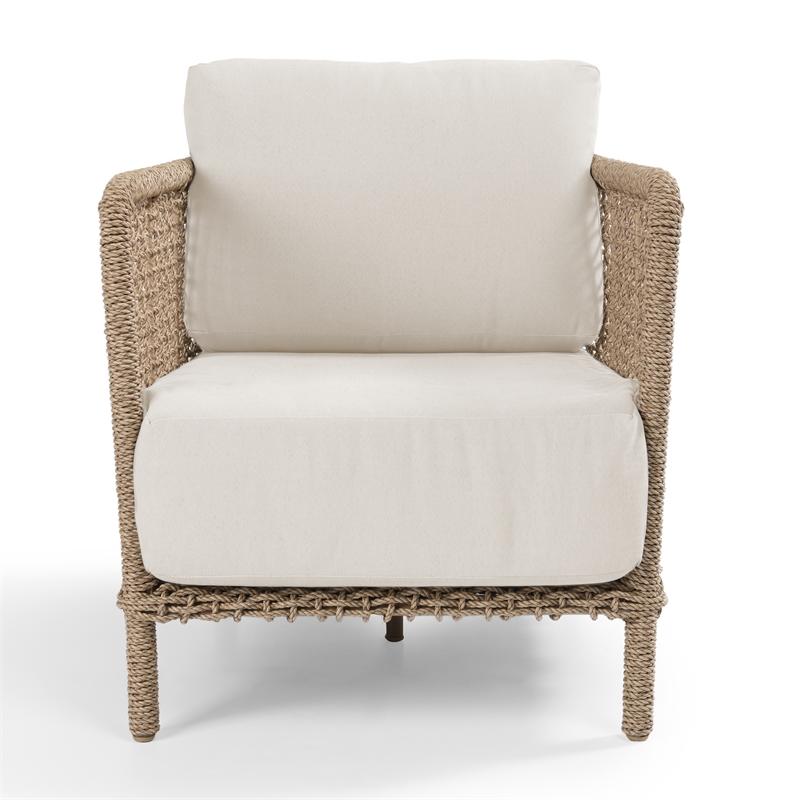 Pemberly Row Natural Rattan Outdoor Accent Chair with Aluminum Frame