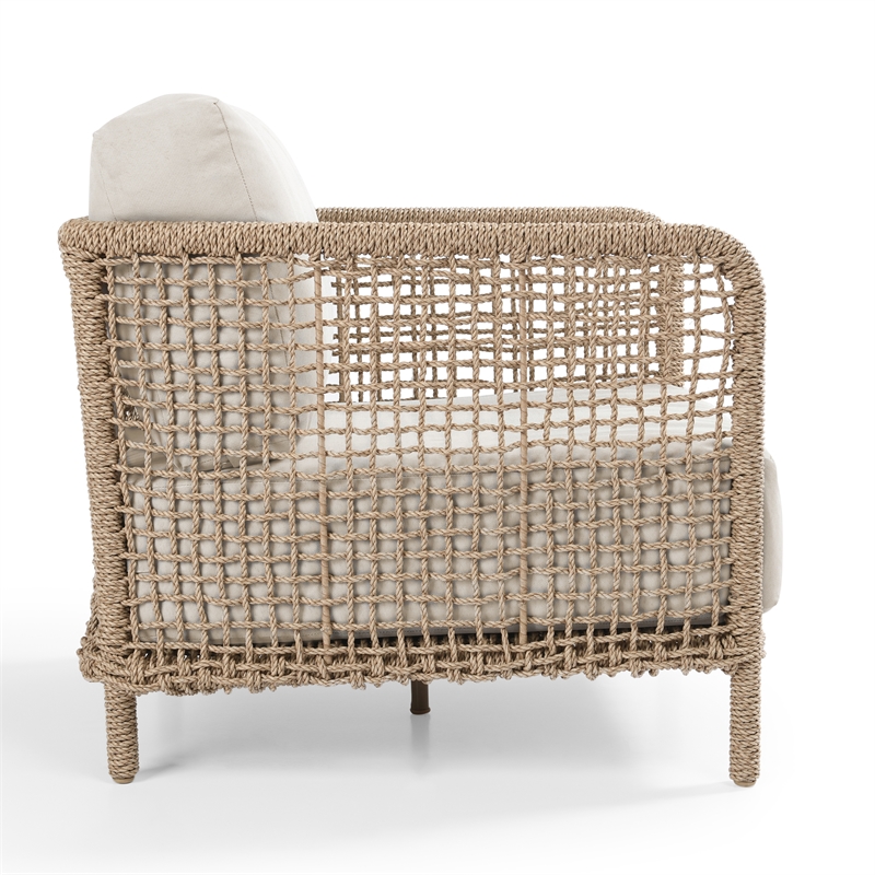 Pemberly Row Natural Rattan Outdoor Accent Chair with Aluminum Frame