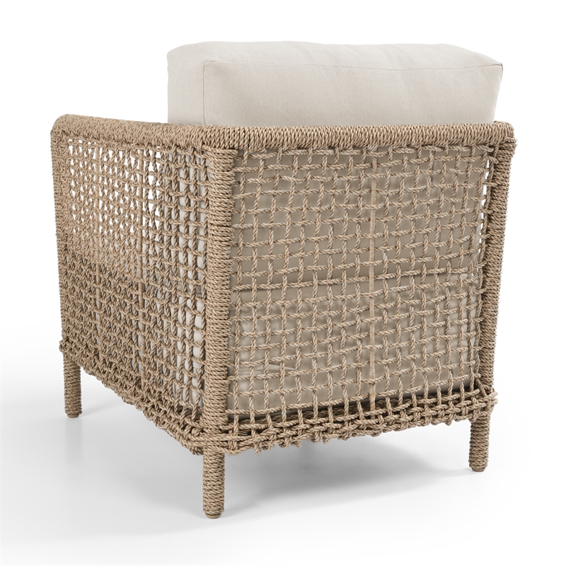 Pemberly Row Natural Rattan Outdoor Accent Chair with Aluminum Frame