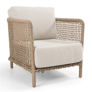 Pemberly Row Natural Rattan Outdoor Accent Chair with Aluminum Frame
