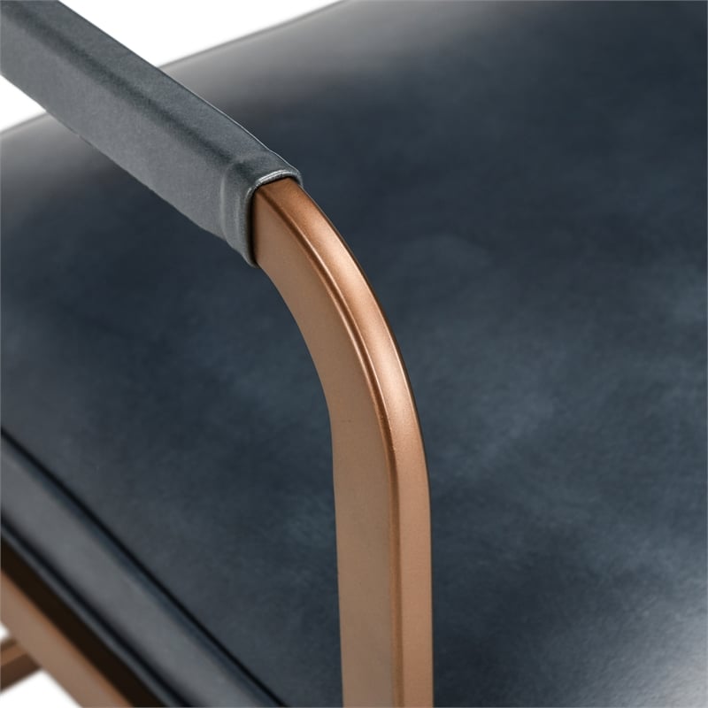 Pemberly Row Ocean Blue Leather Cantilever Dining Chair Welted Seam Detail
