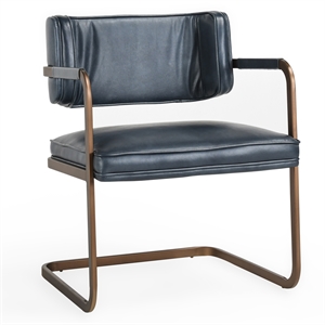 Pemberly Row Ocean Blue Leather Cantilever Dining Chair Welted Seam Detail