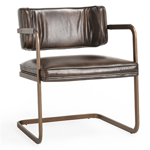 Pemberly Row Brown Leather Cantilever Dining Chair with Welted Seam Detail