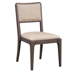 Pemberly Row Leather Upholstery Dining Chair Beige with Wood Frame