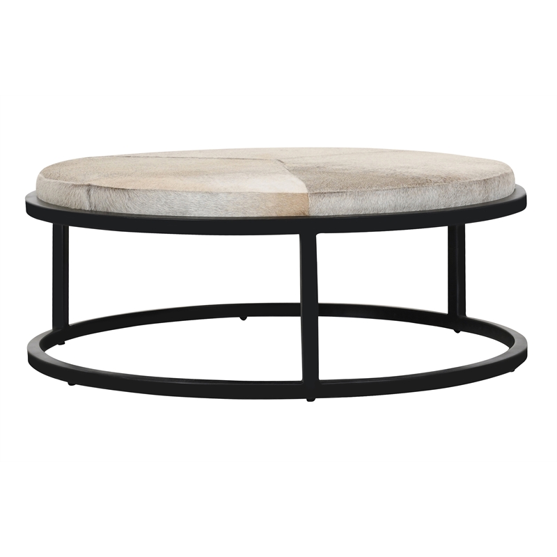 Pemberly Row Cow Leather Set of 2 Nesting Coffee Tables in Sparrow Gray