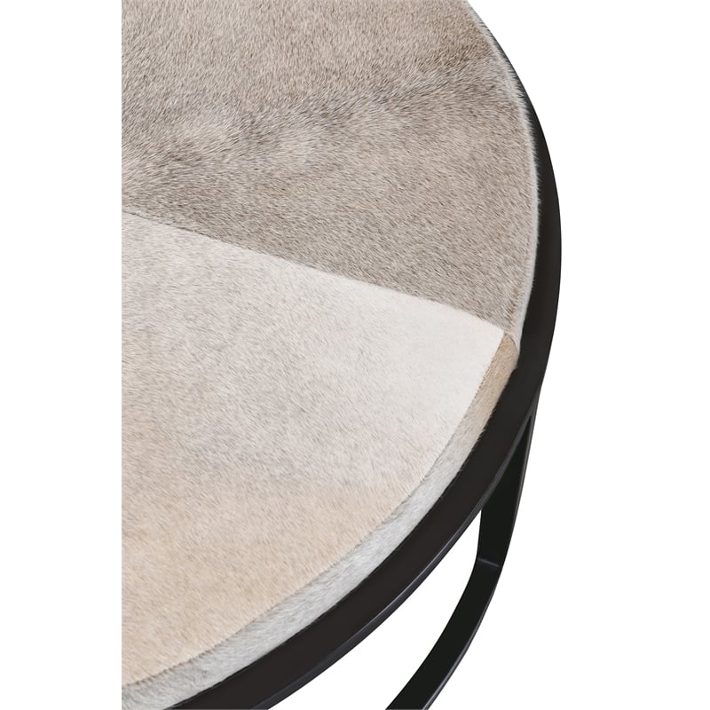 Pemberly Row Cow Leather Set of 2 Nesting Coffee Tables in Sparrow Gray