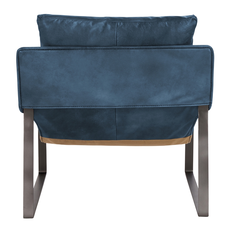 Pemberly Row Ocean Blue Leather Accent Chair with Iron Frame