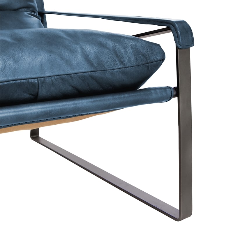 Pemberly Row Ocean Blue Leather Accent Chair with Iron Frame