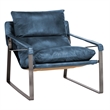 Pemberly Row Ocean Blue Leather Accent Chair with Iron Frame
