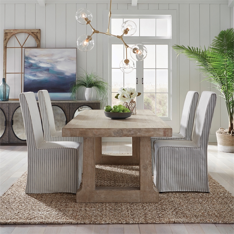 Pemberly Row Fabric Upholstered Dining Chair Cream Striped (Set of 2)