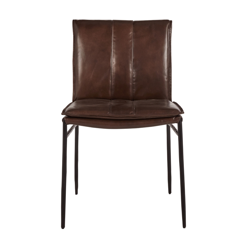Pemberly Row Contemporary Brown Premium Leather Dining Chair (Set of 2)