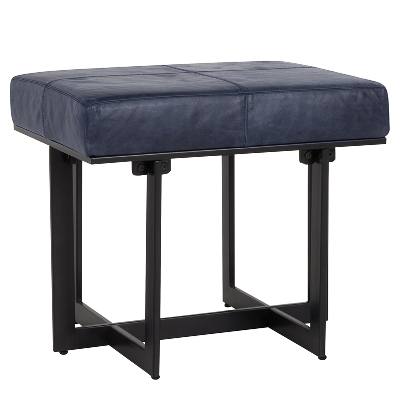 Pemberly Row Transitional Genuine Leather Stool in Nightfall Blue
