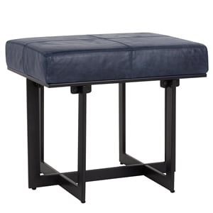 Pemberly Row Transitional Genuine Leather Stool in Nightfall Blue